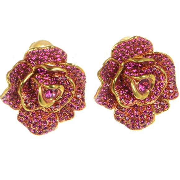 Oscar De La Renta Goldtone Crystal Flower Earrings